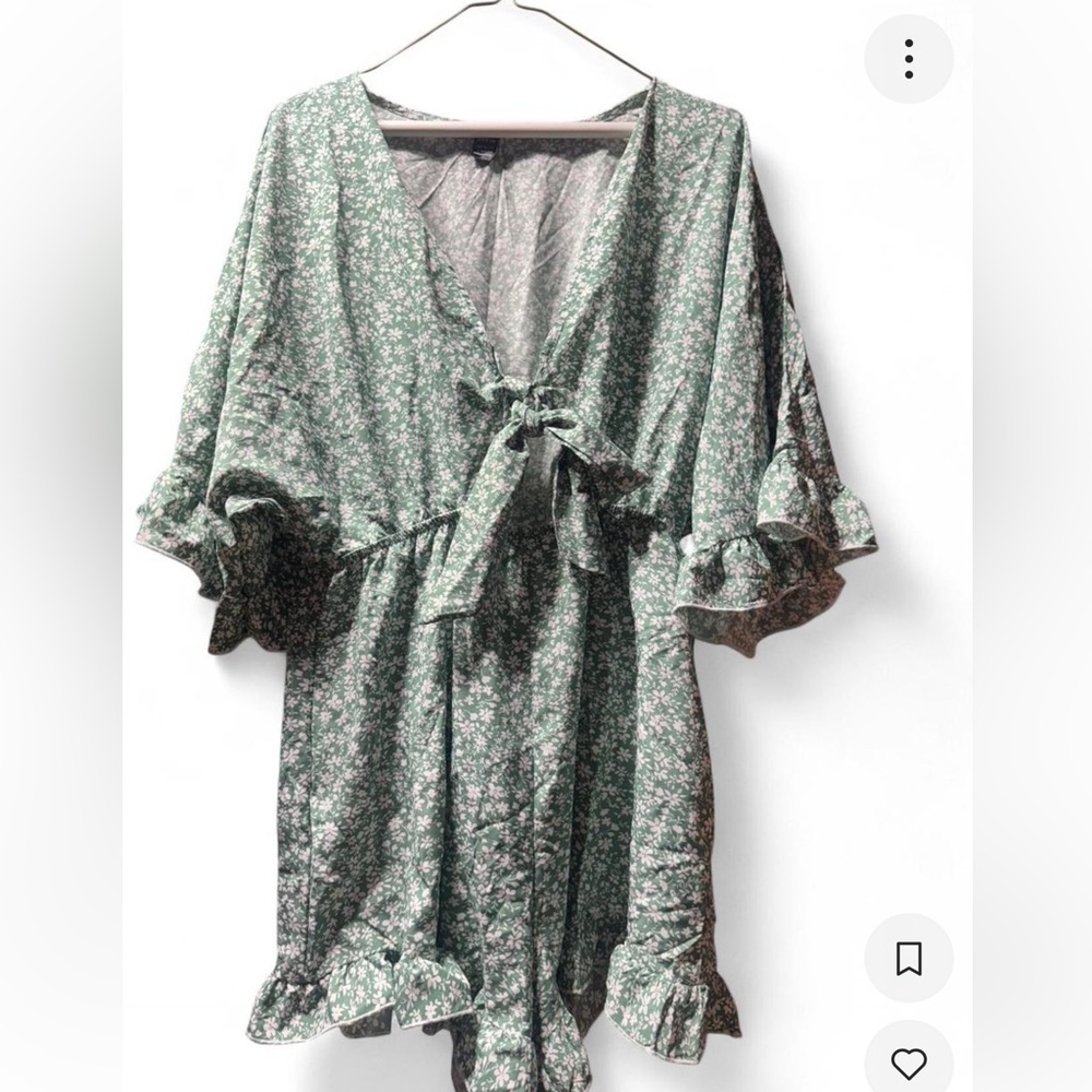 SHEIN Green Floral Tie-Front Romper